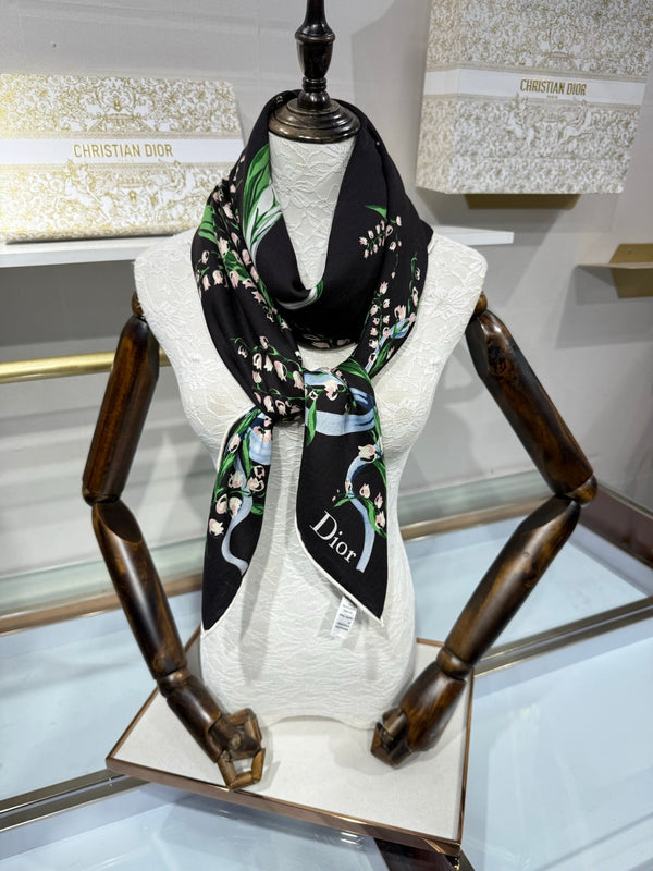 CD 26s Dior Lily of the Valley Scarf 140x140cm Cashmere Silk 215662
