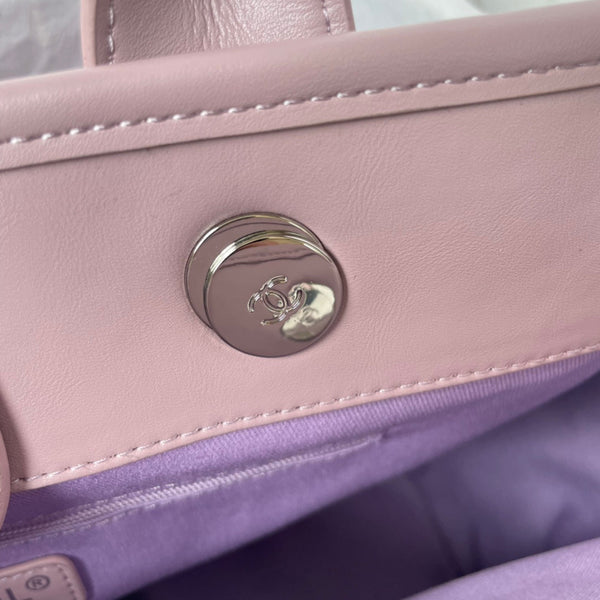 cc shopping bag 34cm pink purple calfskin silver hardware