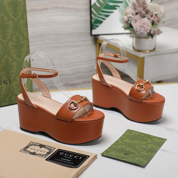 GG Horsebit Wedges Sandals Orange