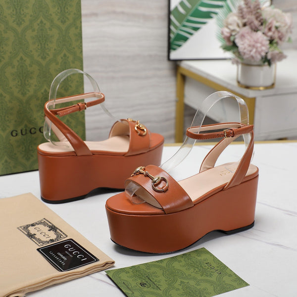 GG Horsebit Wedges Sandals Orange
