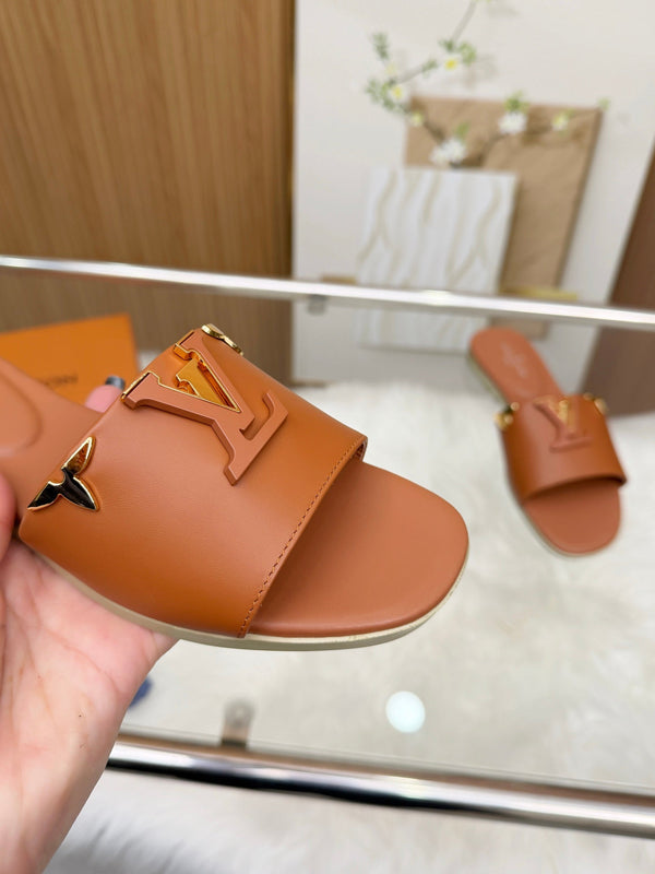 LV Mare Flat Mule Brown Sheepskin