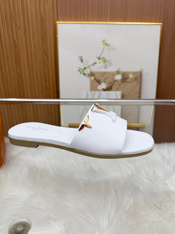 LV Mare Flat Mule White Sheepskin