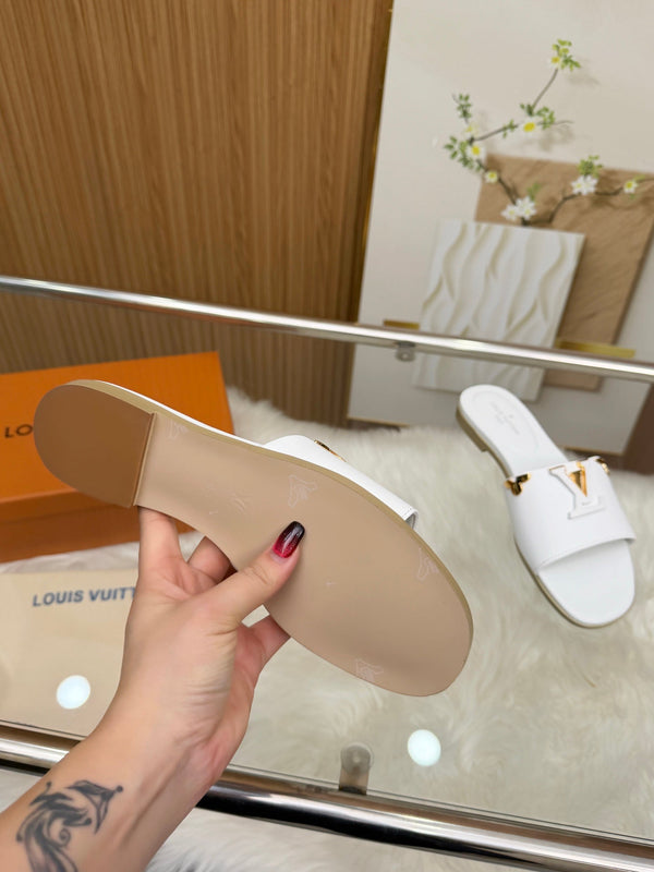 LV Mare Flat Mule White Sheepskin