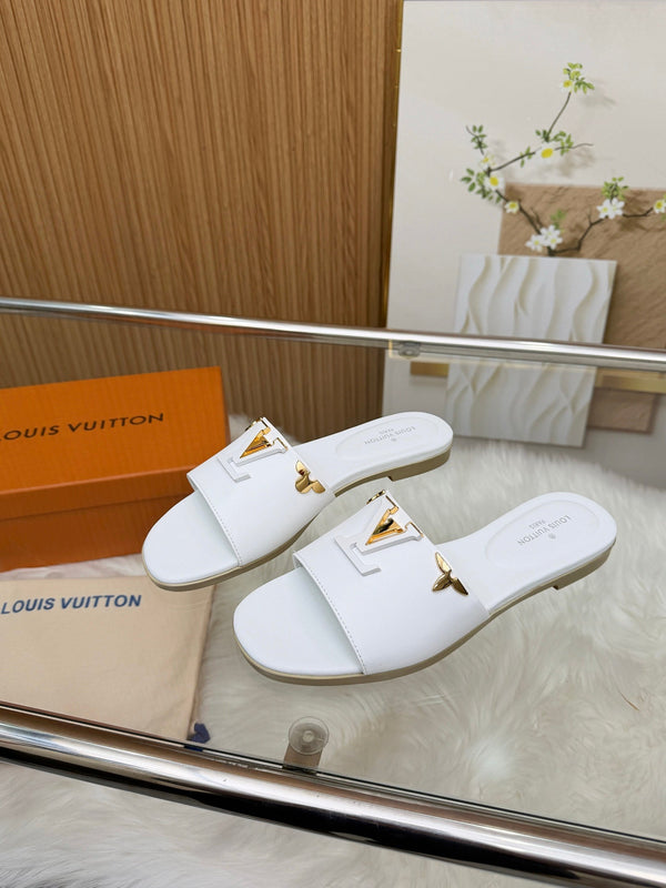 LV Mare Flat Mule White Sheepskin