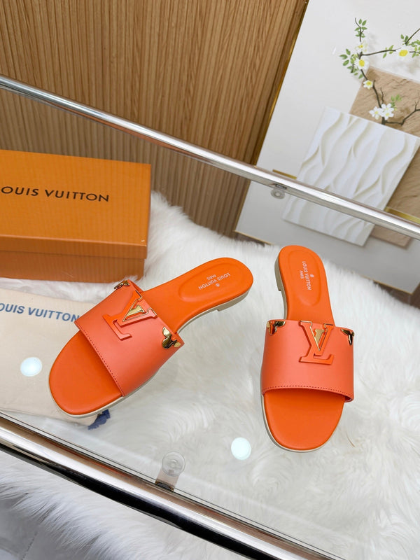 LV Mare Flat Mule Orange Sheepskin