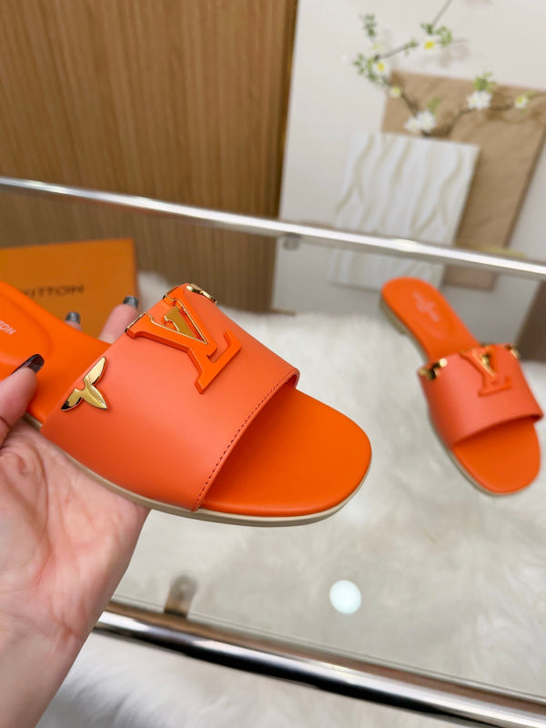 LV Mare Flat Mule Orange Sheepskin