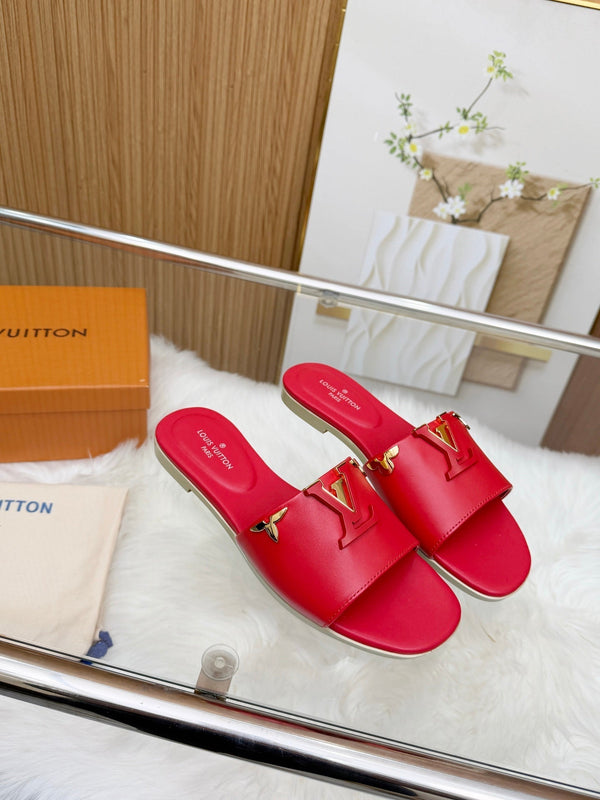 LV Mare Flat Mule Red Rose Sheepskin