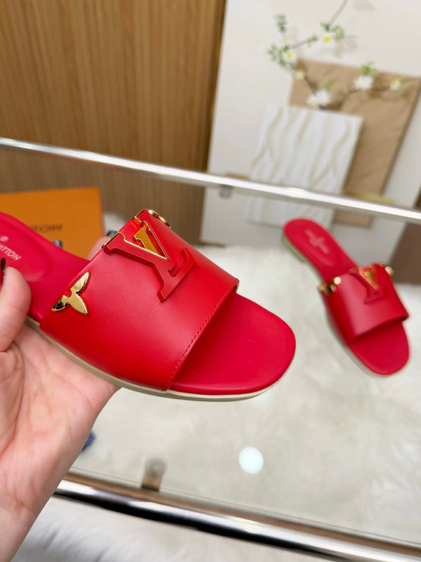 LV Mare Flat Mule Red Rose Sheepskin