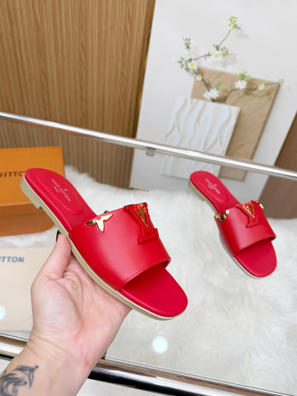 LV Mare Flat Mule Red Rose Sheepskin