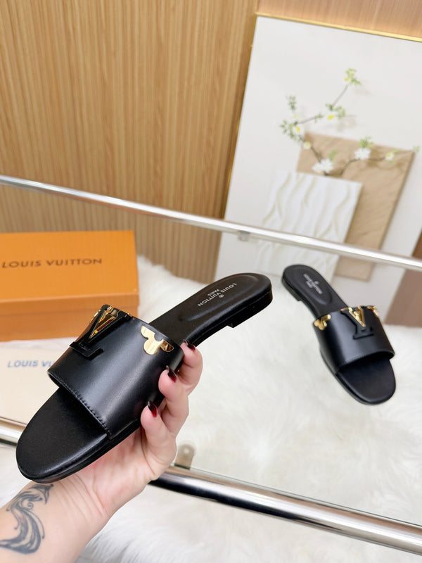 LV Mare Flat Mule Black Sheepskin