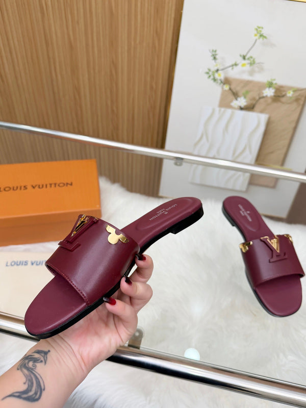 LV Mare Flat Mule Burgundy Sheepskin