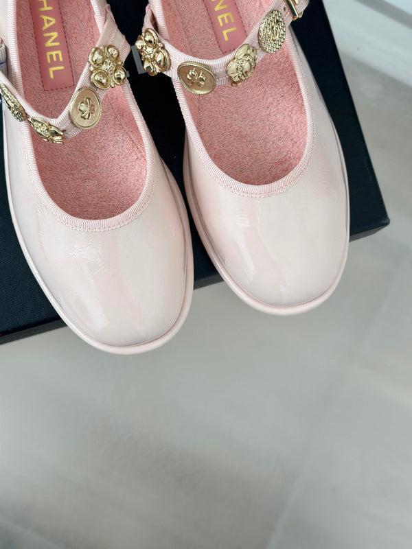 CC Mary Jane Glossy Pastel Pink Cowhide And Lambskin