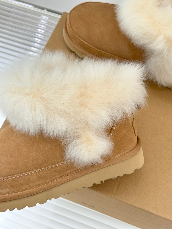 UGG Classic Ultra Mini Chalet Boots Warm Brown Suede Sheepskin Cuff 517488