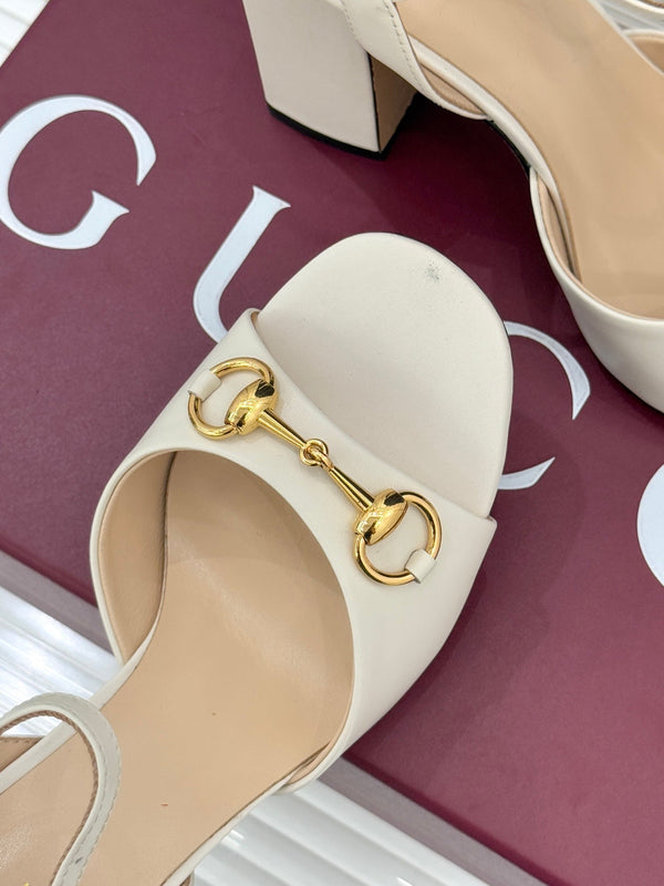 GG 26WF Chunky Heel Sandals 5cm Mystic White Sheepskin 632557