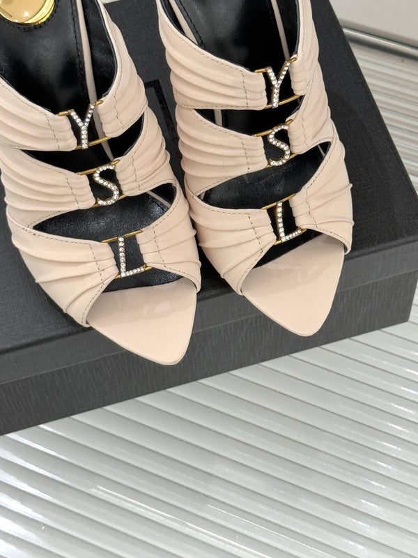 YSL Emilie Stiletto Mule Sandals 11cm Cream Satin 642912
