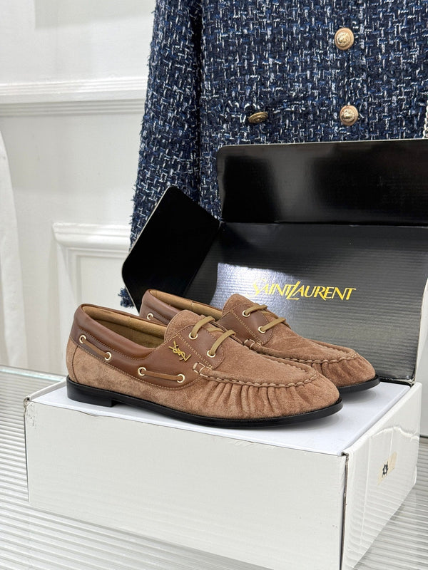 YSL 26s Le Bateau Loafer Dark Brown Calfskin Suede 992280