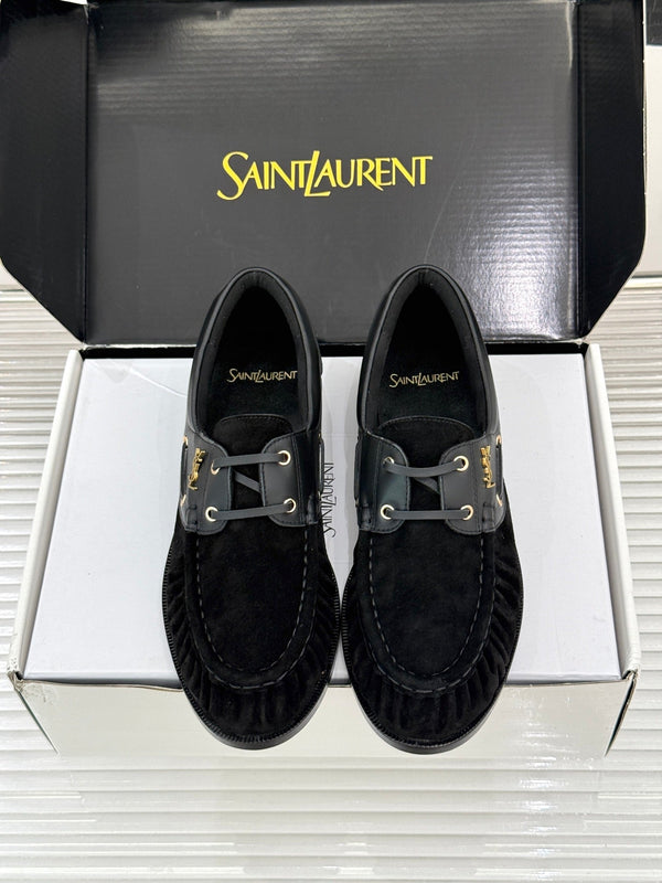 YSL 26s Le Bateau Loafer Black Calfskin Suede 992282