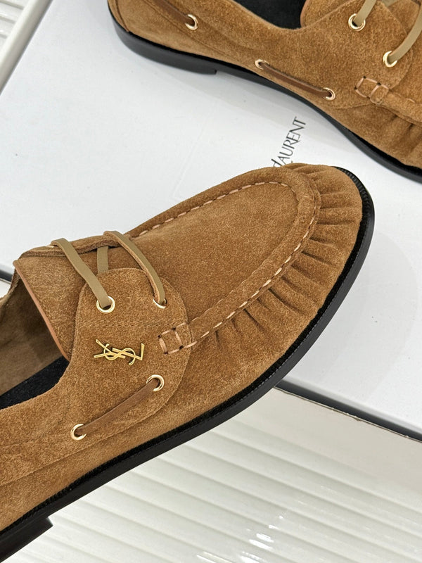 YSL 26s Le Bateau Loafer Tan Brown Suede 992286