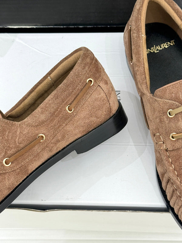 YSL 26s Le Bateau Loafer Brown Suede 992287