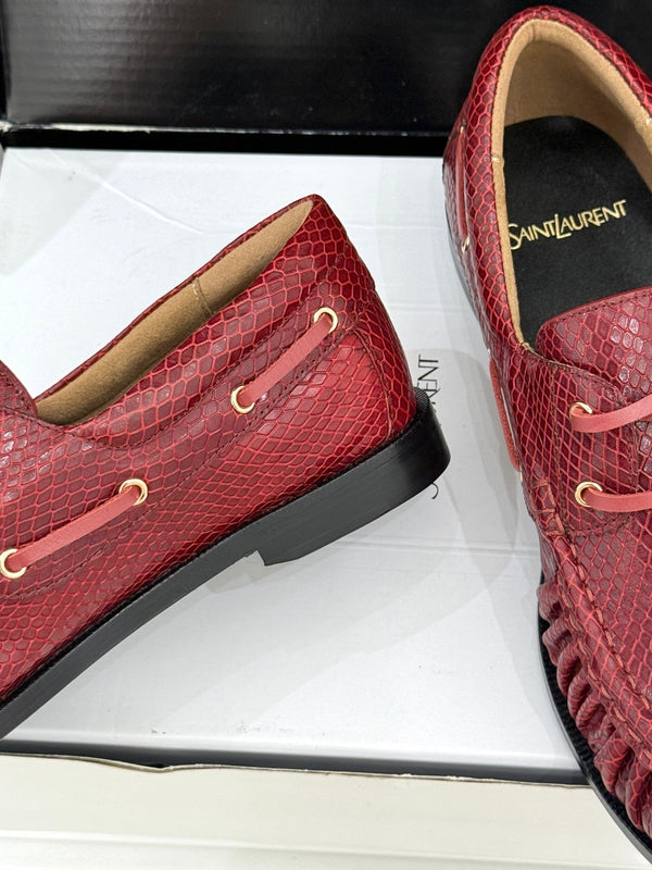 YSL 26s Le Bateau Loafer Burgundy Lizard-embossed Leather 992292