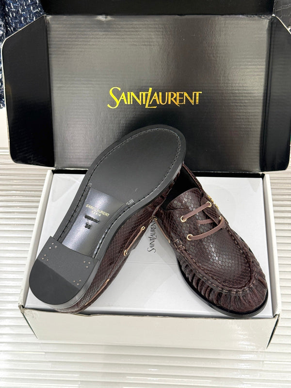 YSL 26s Le Bateau Loafer Coffee Lizard-embossed Leather 992293