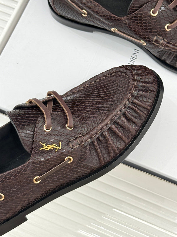 YSL 26s Le Bateau Loafer Coffee Lizard-embossed Leather 992293