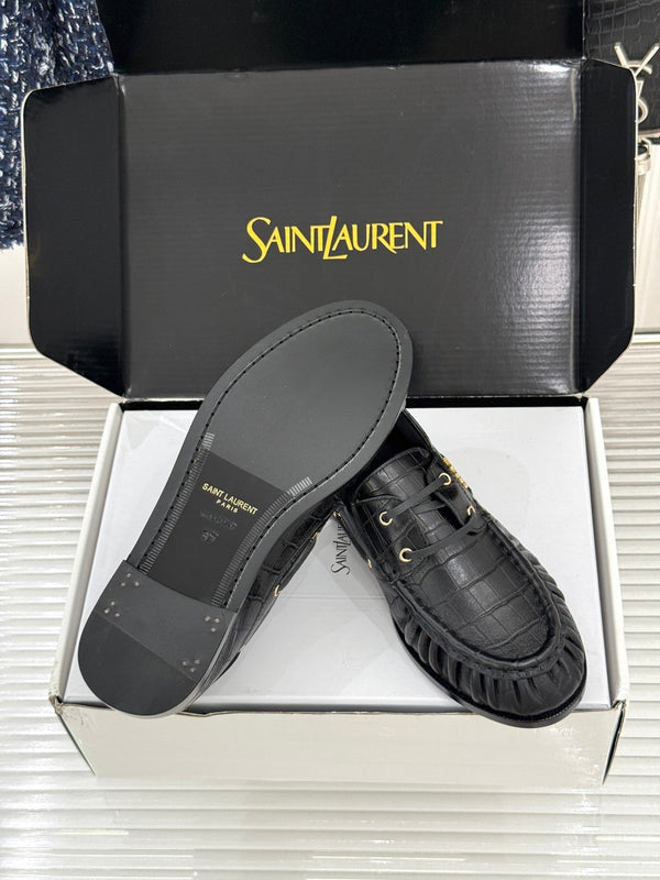YSL 26s Le Bateau Loafer Black Croc-embossed Leather 992300