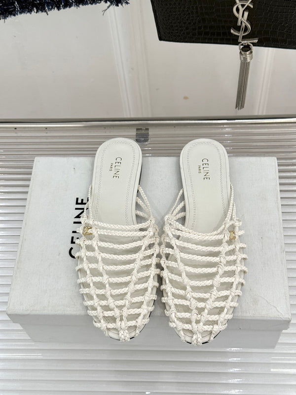 CE 26s Scoobie Braided Mules White Lambskin 991452