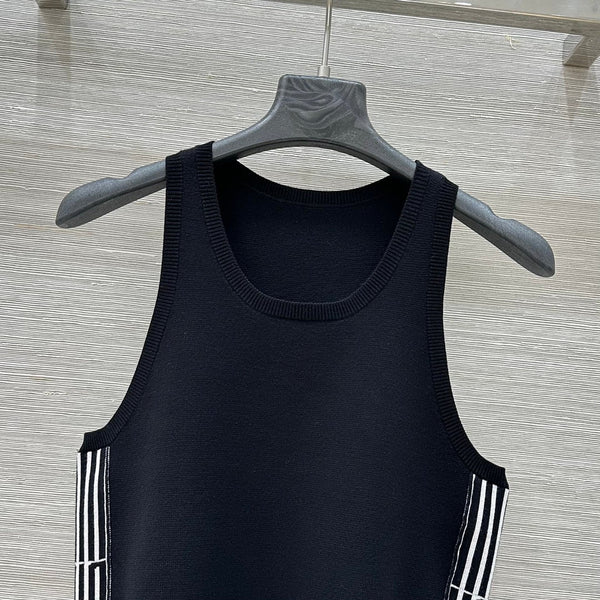 CD 25 Embroidery Knitted Vest Top Black Polyester Cotton