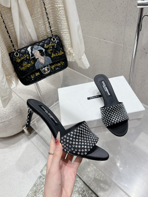 DC Rhinestone Mules 65mm Black Silk & Sheepskin 359514