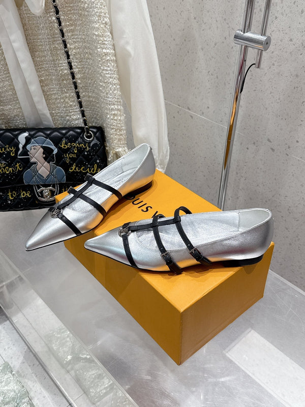LV 6AM Flat Ballerina Sliver Calfskin 610738