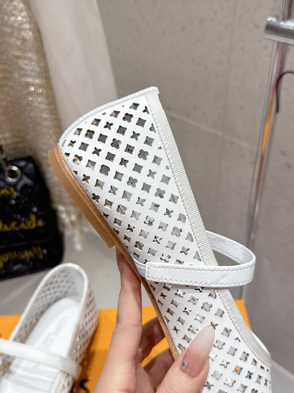 LV Romy Flat Ballerina White Perforated Cowhide 610706