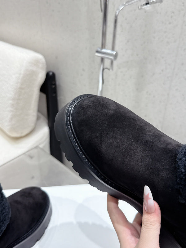 Celine 25 Fur-lined Ankle Boot Black Suede Wool 554186