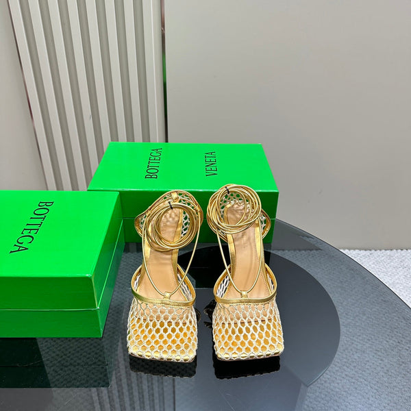 BV 26s Stretch High Heels 9cm Gold Metallize Mesh Leather