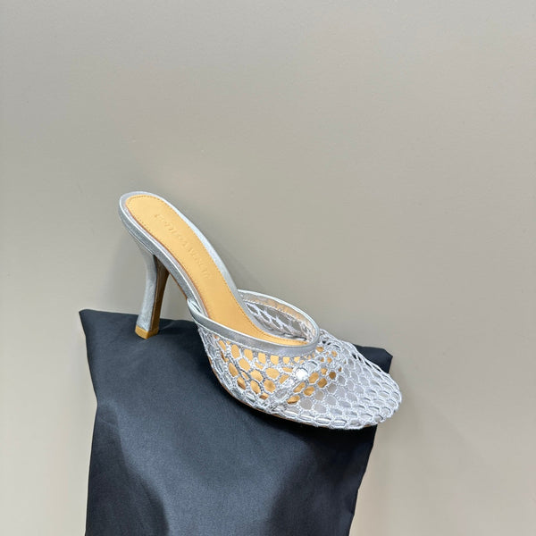 BV 26s High Mule 9cm Sliver Metallize Mesh Leather
