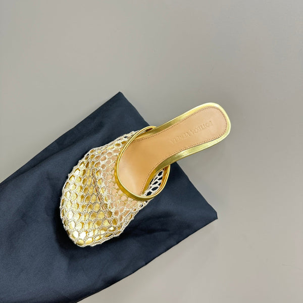 BV 26s High Mule 9cm Gold Metallize Mesh Leather