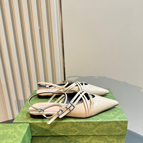 SLINGBACK CROSS STRAP IN TAN BEIGE CALFSKIN