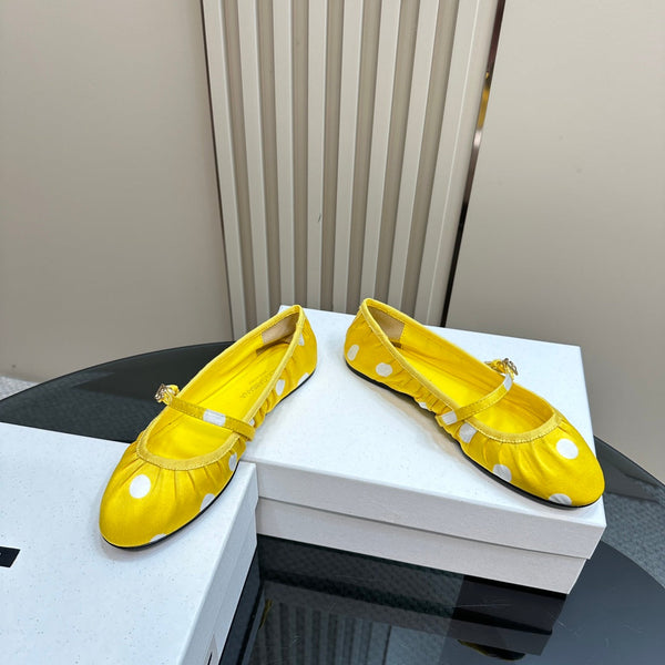 DC Polka-Dot Ballet Flats Yellow White Sheepskin & Silk 999236