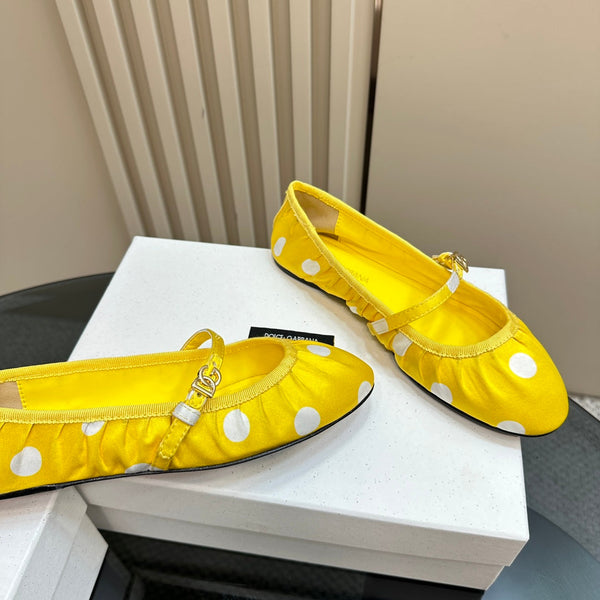 DC Polka-Dot Ballet Flats Yellow White Sheepskin & Silk 999236