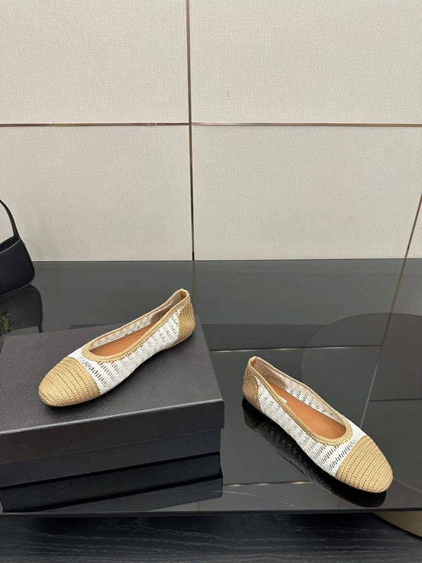 Alaia 2025 Ballet Flat Beige White Raffia 433755