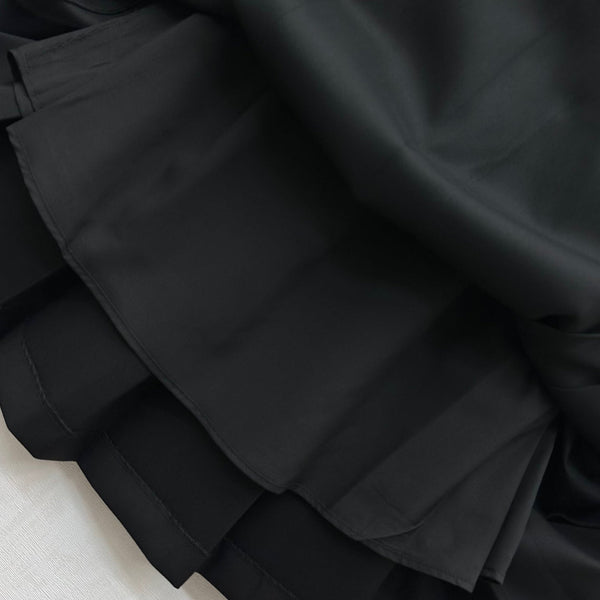 Prada Belted Pleated Midi Skirt Black Polyester 350159