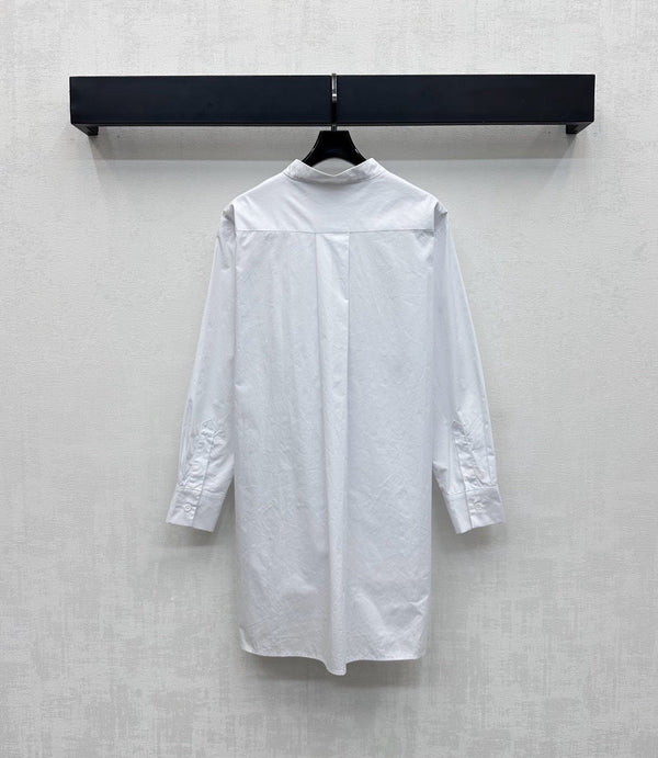 CD SS26 Broadcloth Long Stand Collar Shirt White Polyester 351870