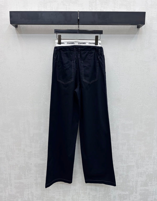 CC Drawstring Webbing Trousers Dark Navy Cotton Tencel 350184