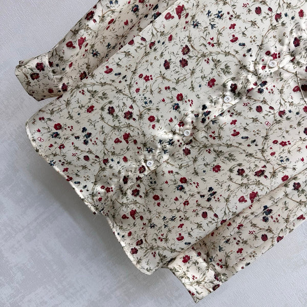 Valentino 26s Floral Print Shirt Ivory Silk 363990