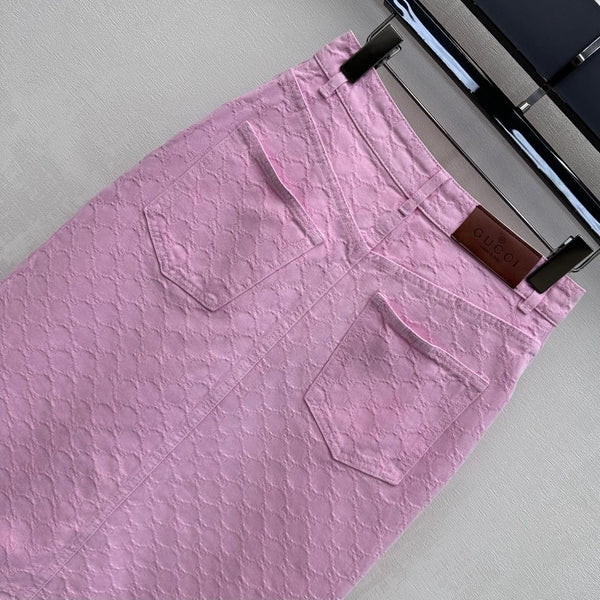 GG 26s Jacquard Straight-Leg Skirt Hot Pink Denim 363927