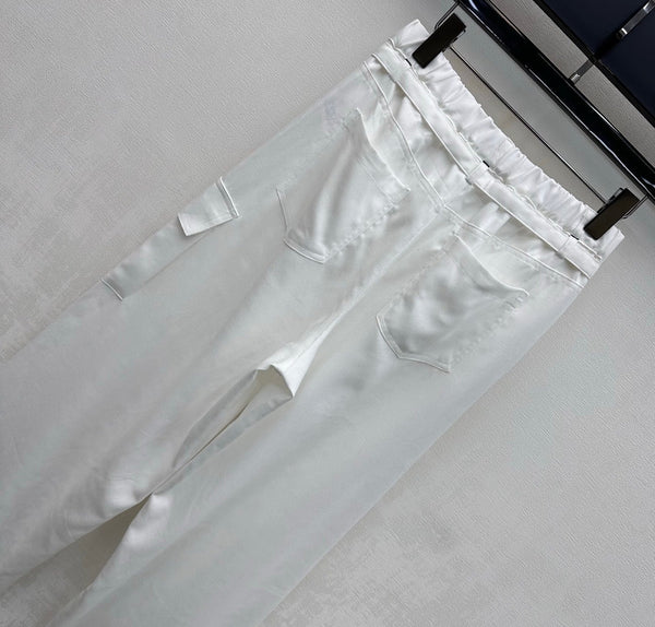 CC 26s Straight-Leg Trousers White Linen Rayon Polyester 363900
