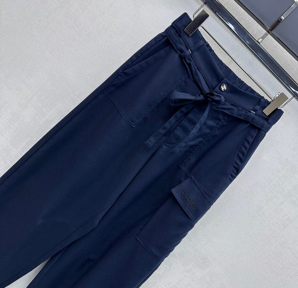 CC 26s Straight-Leg Trousers Navy Blue Linen Rayon Polyester 363902
