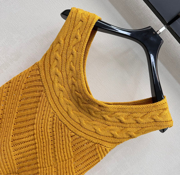 CD Irregular Knitted Vest Golden-Ochre Flax Acrylique Lyocell 378355