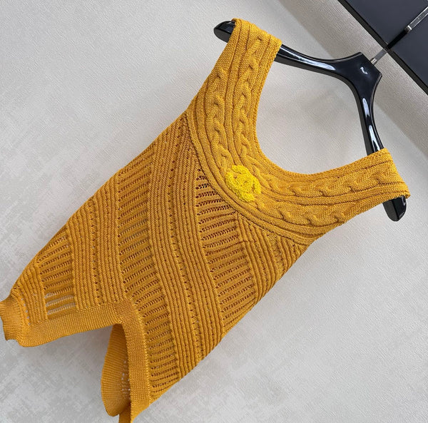 CD Irregular Knitted Vest Golden-Ochre Flax Acrylique Lyocell 378355