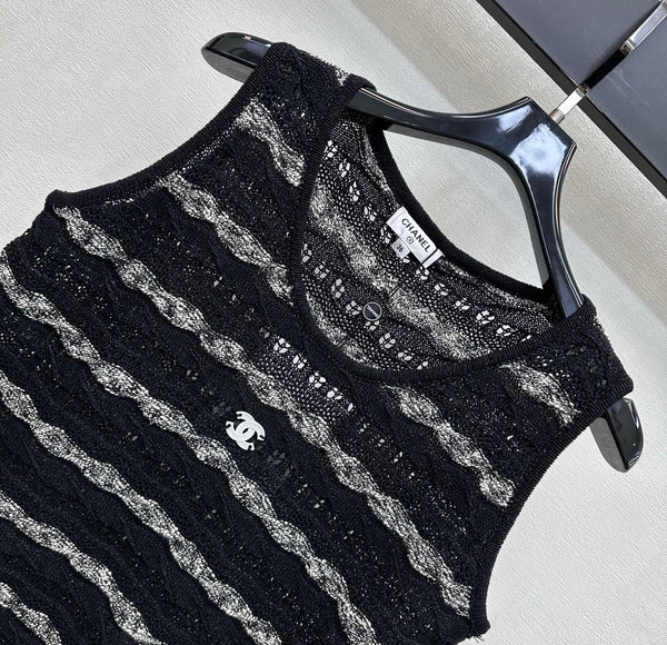 CC 26s Knitted Vest Black Cotton 378379
